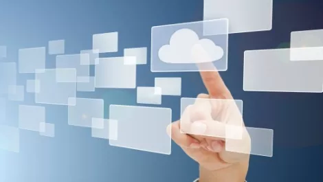 Finger pointing to cloud screen