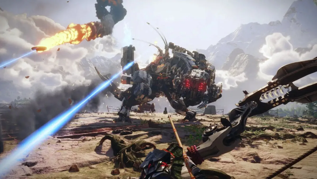 Horizon: Zero Dawn gameplay footage shoots down a robot dinosaur