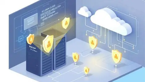 Secure server room backup servers connected to cloud storage digital security