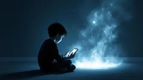 Young new zealand child alone dim room cyberbullying digital threats smartphone support