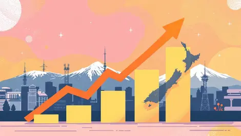 New zealand skyline telecommunications financial growth bar chart arrow