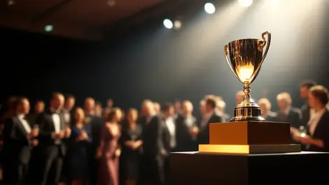 Realistic awards ceremony auckland trophy spotlight pedestal celebration