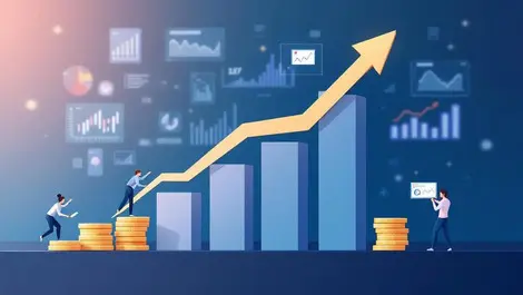 Rising bar graph with stacks of coins digital data financial growth analytics