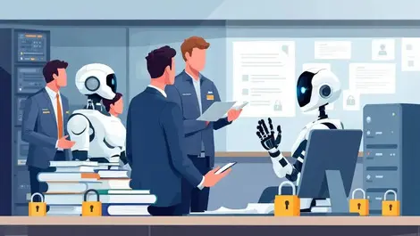 Government office workers inspecting robot assistant data privacy singapore