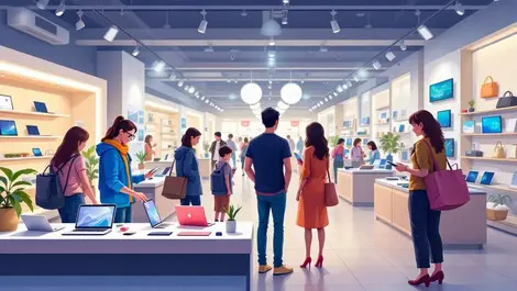 Uk shoppers exploring taiwanese electronic devices modern gadgets mall