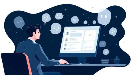 Businessman interacting with ai chatbot computer ghostly shapes symbolizing errors