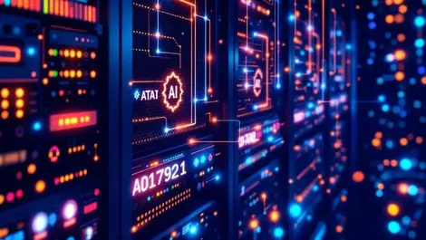 Illustration sleek server rack glowing data connections ai hardware database technology