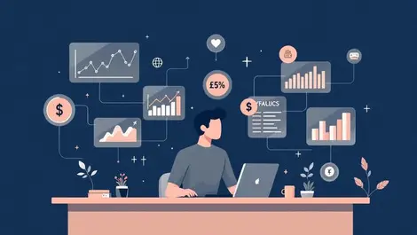 Small business owner desk automated financial insights charts